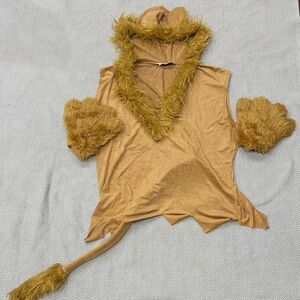 Lion Woman’s Brown Hooded Lion Vest Faux Fur Trim With Lion Paw Gloves Size XL